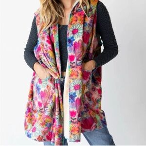 NWT NATURAL LIFE  COZY KIMONO NEST WATERCOLOR FLORAL VEST SIZE: OVERSIZED S/M